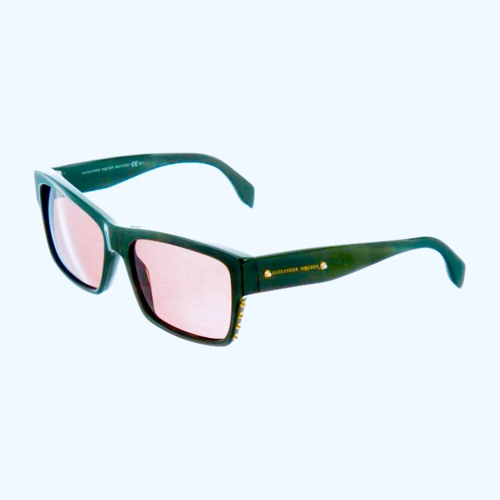 Alexander McQueen green gold stud sunglasses Original case!